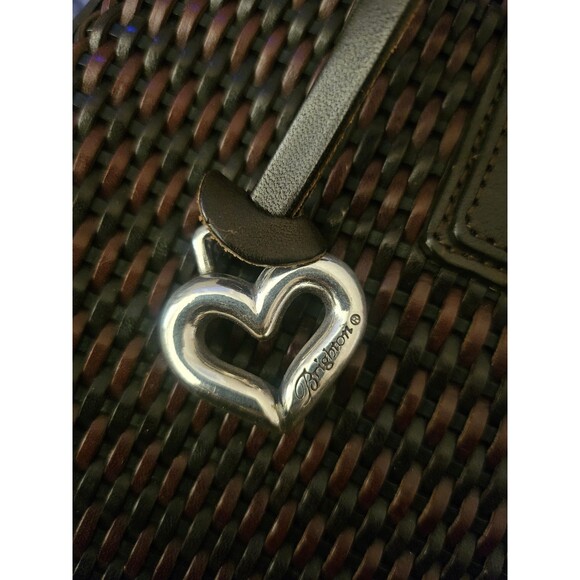 Brighton Vintage Woven Leather Tote | Brown Croc Embossed Flap | Silver Hardware - Picture 8 of 12